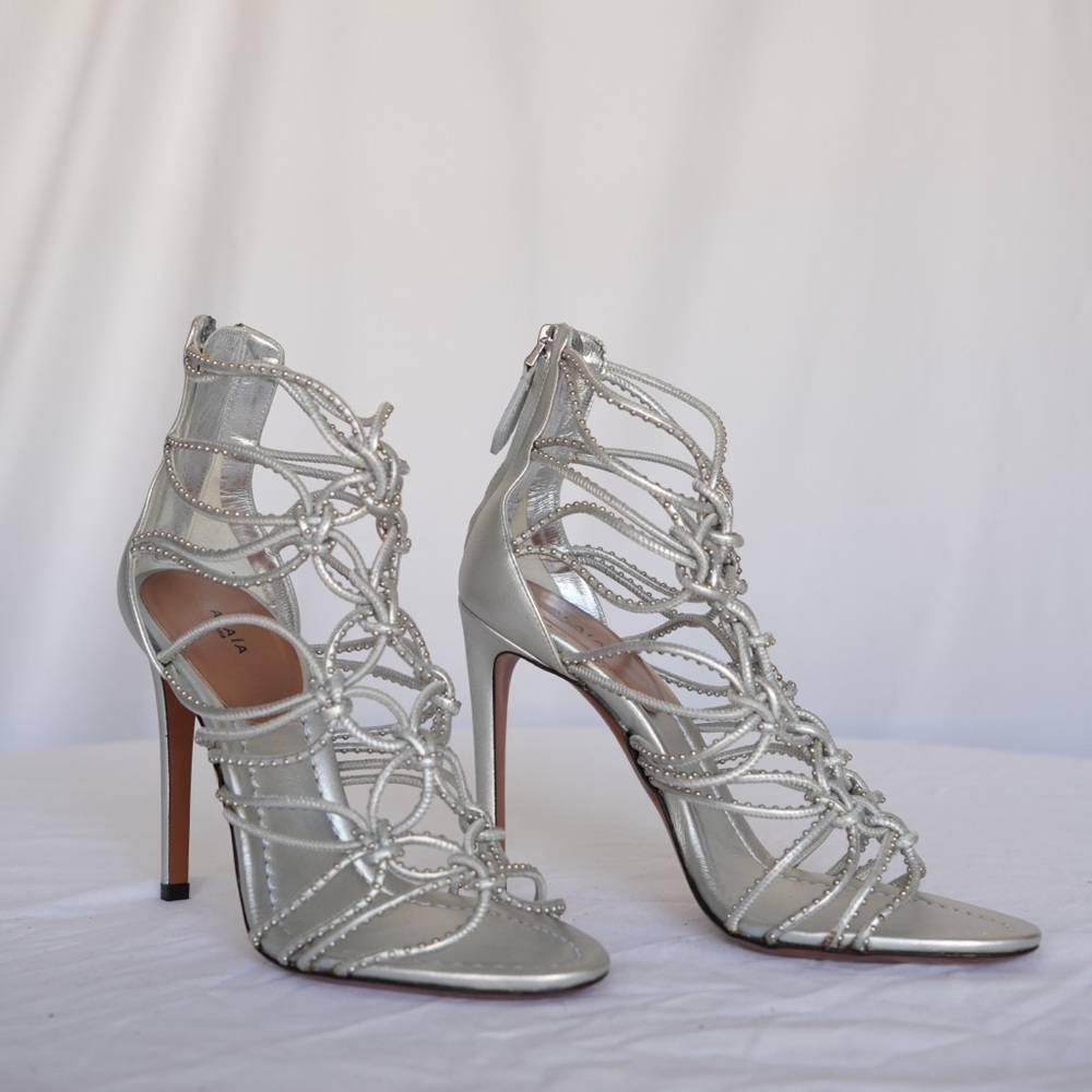 ALAIA Peau Lame Cordon Heels - NEW